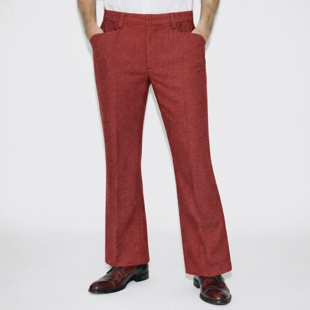 Vintage 80s Donegal Red Pants Double Knit Flare Trousers Mens 38x35 Disco Dress